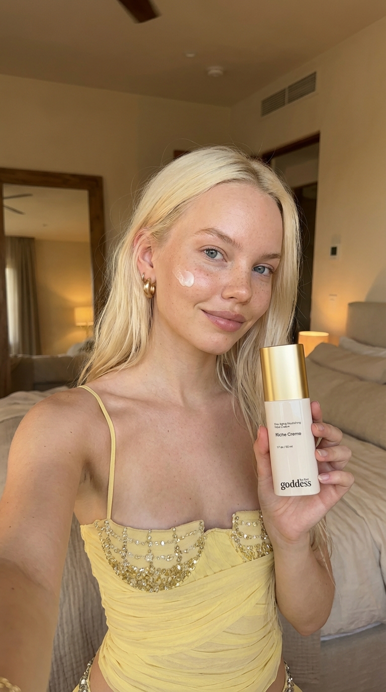 Customer selfie holding Riche Crème